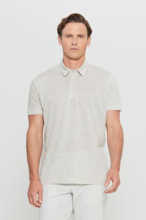 %100 Keten Slim Fit Dar Kesim Polo Yaka Tişört