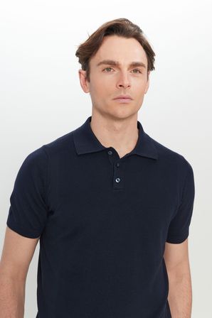 %100 Pamuk Standart Fit Polo Yaka Jakarlı Triko Tişört