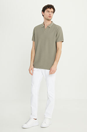 Slim Fit Dar Kesim Polo Yaka Jakarlı Esnek Tişört