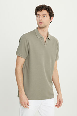 Slim Fit Dar Kesim Polo Yaka Jakarlı Esnek Tişört