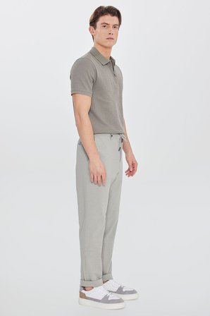 Slim Fit Beli Bağlamalı Gofre Desenli Yan Cep Casual Pantolon