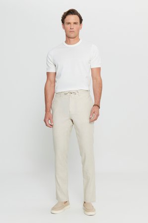 Slim Fit Beli Bağlamalı Yan Cepli Balıksırtı Desenli Pantolon
