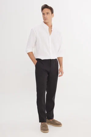 Keten Slim Fit Dar Kesim Beli Lastikli Yan Cepli Esnek Pantolon