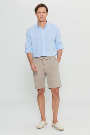 Pamuklu Slim Fit Beli Bağlamalı Yan Cepli Esnek Şort