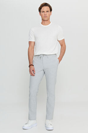 Slim Fit Dar Kesim Beli Bağlamalı Gofre Desenli Yan Cep Casual Pantolon
