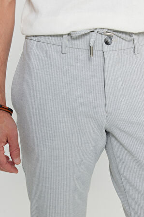 Slim Fit Dar Kesim Beli Bağlamalı Gofre Desenli Yan Cep Casual Pantolon