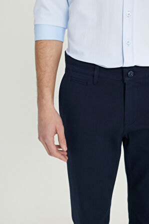 Pamuklu Slim Fit Dar Kesim Armürlü Yan Cepli Esnek Casual Pantolon