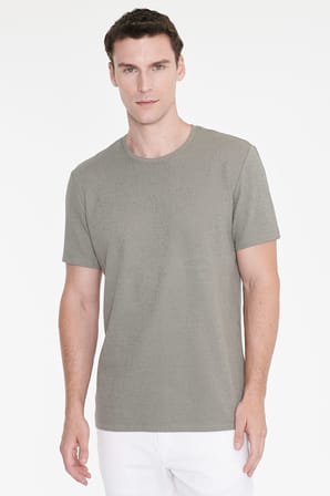 Pamuklu Slim Fit Bisiklet Yaka Jakarlı Esnek Tişört