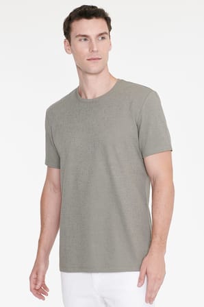 Pamuklu Slim Fit Bisiklet Yaka Jakarlı Esnek Tişört