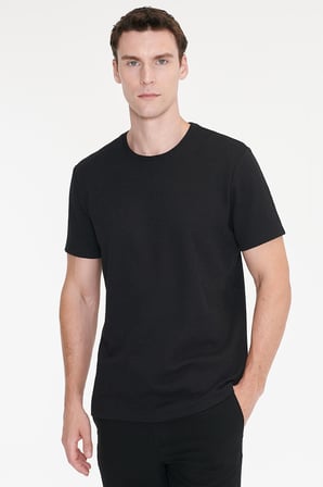 Pamuklu Slim Fit Bisiklet Yaka Jakarlı Esnek Tişört