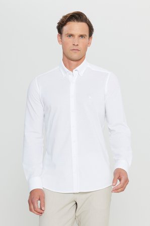 360 Her Yöne Esneyen Pamuklu Slim Fit Dar Kesim Düğmeli Yaka Örme Gömlek