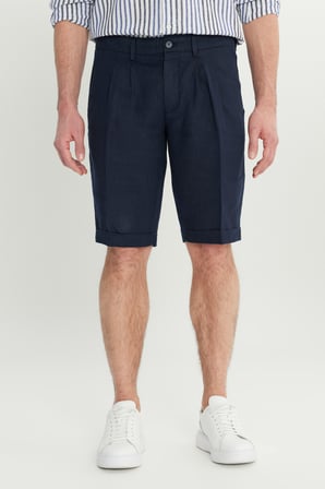 %100 Keten Slim Fit Dar Kesim Beli Lastikli Yan Cepli Şort