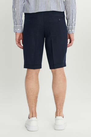 %100 Keten Slim Fit Dar Kesim Beli Lastikli Yan Cepli Şort