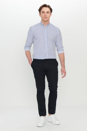 Pamuklu Slim Fit Armürlü Yan Cepli Esnek Casual Pantolon