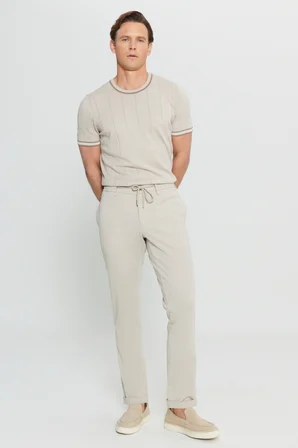 Slim Fit Beli Bağlamalı Yan Cep Esnek Casual Pantolon