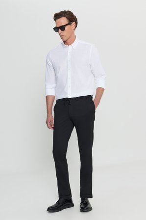 Slim Fit Beli Bağlamalı Yan Cep Esnek Casual Pantolon