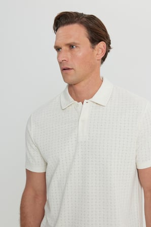 Pamuklu Slim Fit Dar Kesim Polo Yaka Jakarlı Esnek Tişört