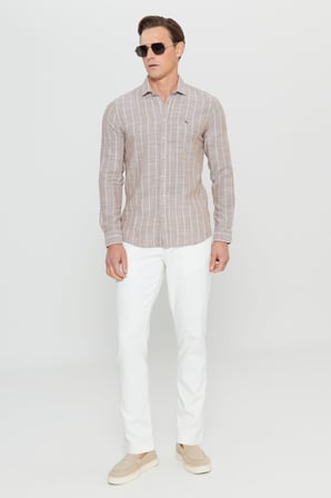 %100 Pamuk Oxford Slim Fit Klasik Yaka Çizgili Gömlek
