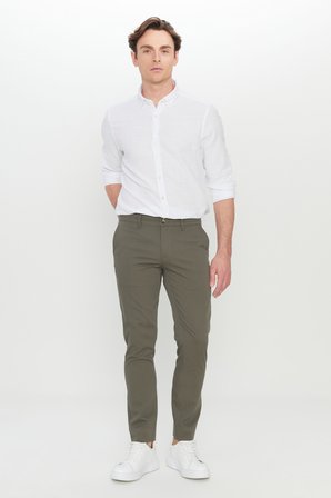 Slim Fit Dar Kesim Yan Cepli Desenli Esnek Casual Pantolon