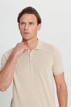 Pamuklu Keten Standart Fit Normal Kesim Polo Yaka Triko Tişört