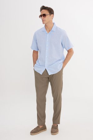 Keten Slim Fit Dar Kesim Beli Lastikli Yan Cepli Esnek Pantolon