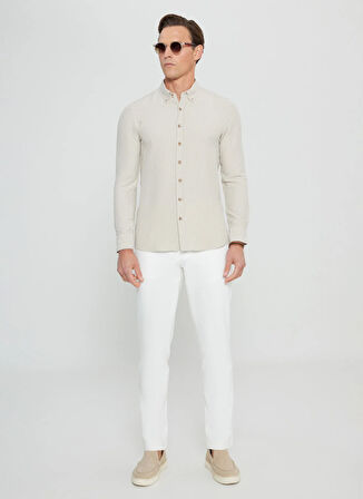 Altınyıldız Classics Slim Fit Düğmeli Yaka Bej Erkek Gömlek ACE020252171_BEJ