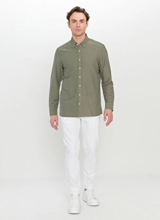Altınyıldız Classics Slim Fit Düğmeli Yaka Haki Erkek Gömlek ACE020252171_HAK