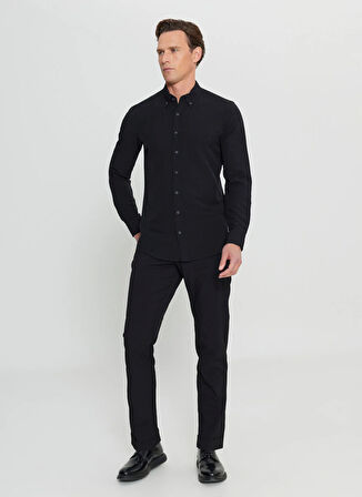 Altınyıldız Classics Slim Fit Düğmeli Yaka Siyah Erkek Gömlek ACE020252171_SYH