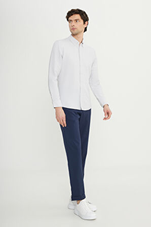 Slim Fit Dar Kesim Düğmeli Yaka Armürlü Gofre Desenli Gömlek