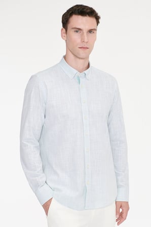 %100 Pamuk Slim Fit Dar Kesim Düğmeli Yaka Armürlü Flamlı Gömlek