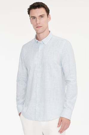%100 Pamuk Slim Fit Dar Kesim Düğmeli Yaka Armürlü Flamlı Gömlek