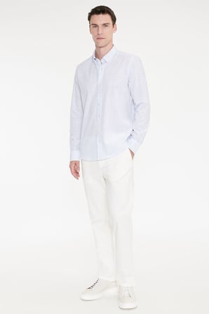 %100 Pamuk Slim Fit Dar Kesim Düğmeli Yaka Armürlü Flamlı Gömlek