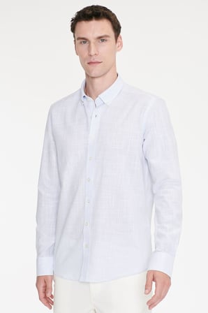 %100 Pamuk Slim Fit Dar Kesim Düğmeli Yaka Armürlü Flamlı Gömlek