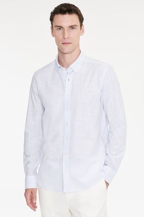 %100 Pamuk Slim Fit Dar Kesim Düğmeli Yaka Armürlü Flamlı Gömlek