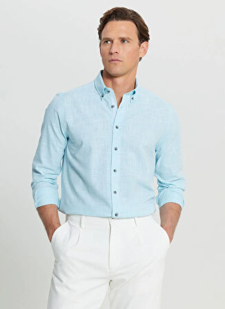 Altınyıldız Classics Slim Fit Düğmeli Yaka Turkuaz Erkek Gömlek ACE020252168_TRK
