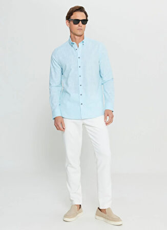 Altınyıldız Classics Slim Fit Düğmeli Yaka Turkuaz Erkek Gömlek ACE020252168_TRK