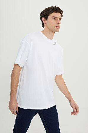%100 Pamuk Oversize Fit Rahat Kesim Bisiklet Yaka Baskılı Tişört