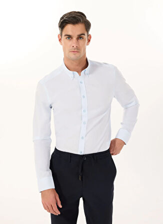 Altınyıldız Classics Slim Fit Düğmeli Yaka Mavi Erkek Gömlek ACE020252040_MAV