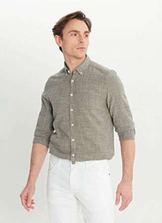 Altınyıldız Classics Slim Fit Düğmeli Yaka Haki Erkek Gömlek ACE020252165_HAK