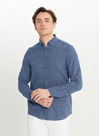 Altınyıldız Classics Slim Fit Düğmeli Yaka Lacivert Erkek Gömlek ACE020252165_LAC