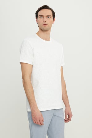 Pamuklu Slim Fit Bisiklet Yaka Jakarlı Esnek Tişört