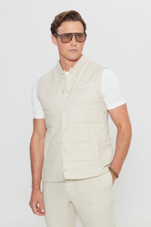 Keten Standart Fit Normal Kesim Dik Yaka Yan Cepli İnce Dolgulu Casual Yelek