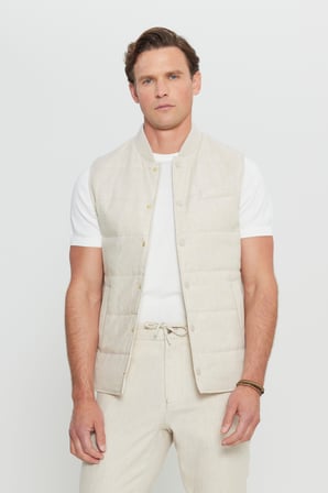 Keten Standart Fit Normal Kesim Dik Yaka Yan Cepli İnce Dolgulu Casual Yelek