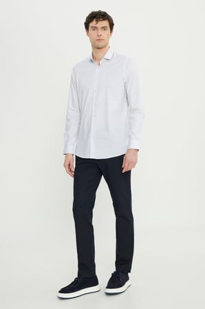 %100 Pamuk Slim Fit Dar Kesim Küçük İtalyan Yaka Çizgili Gömlek