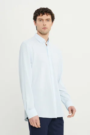 360 Her Yöne Esneyen Pamuklu Slim Fit Dar Kesim Düğmeli Yaka Örme Gömlek