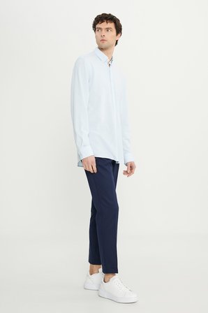 360 Her Yöne Esneyen Pamuklu Slim Fit Dar Kesim Düğmeli Yaka Örme Gömlek