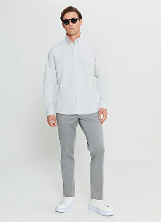 Altınyıldız Classics Comfort Fit Düğmeli Yaka Gri - Beyaz Erkek Gömlek ACE020252227_GBY