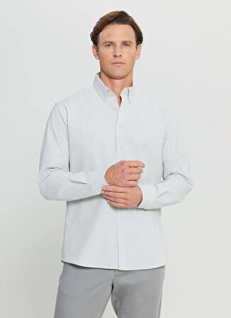 Altınyıldız Classics Comfort Fit Düğmeli Yaka Gri - Beyaz Erkek Gömlek ACE020252227_GBY