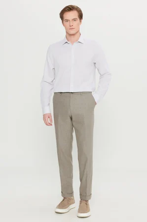Yünlü Slim Fit Dar Kesim Yan Cepli Beli Gizli Lastikli Esnek Klasik Pantolon