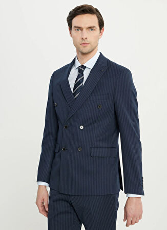 Altınyıldız Classics Normal Bel Slim Fit Lacivert - Beyaz Erkek Takım Elbise ACE030252243_LCB